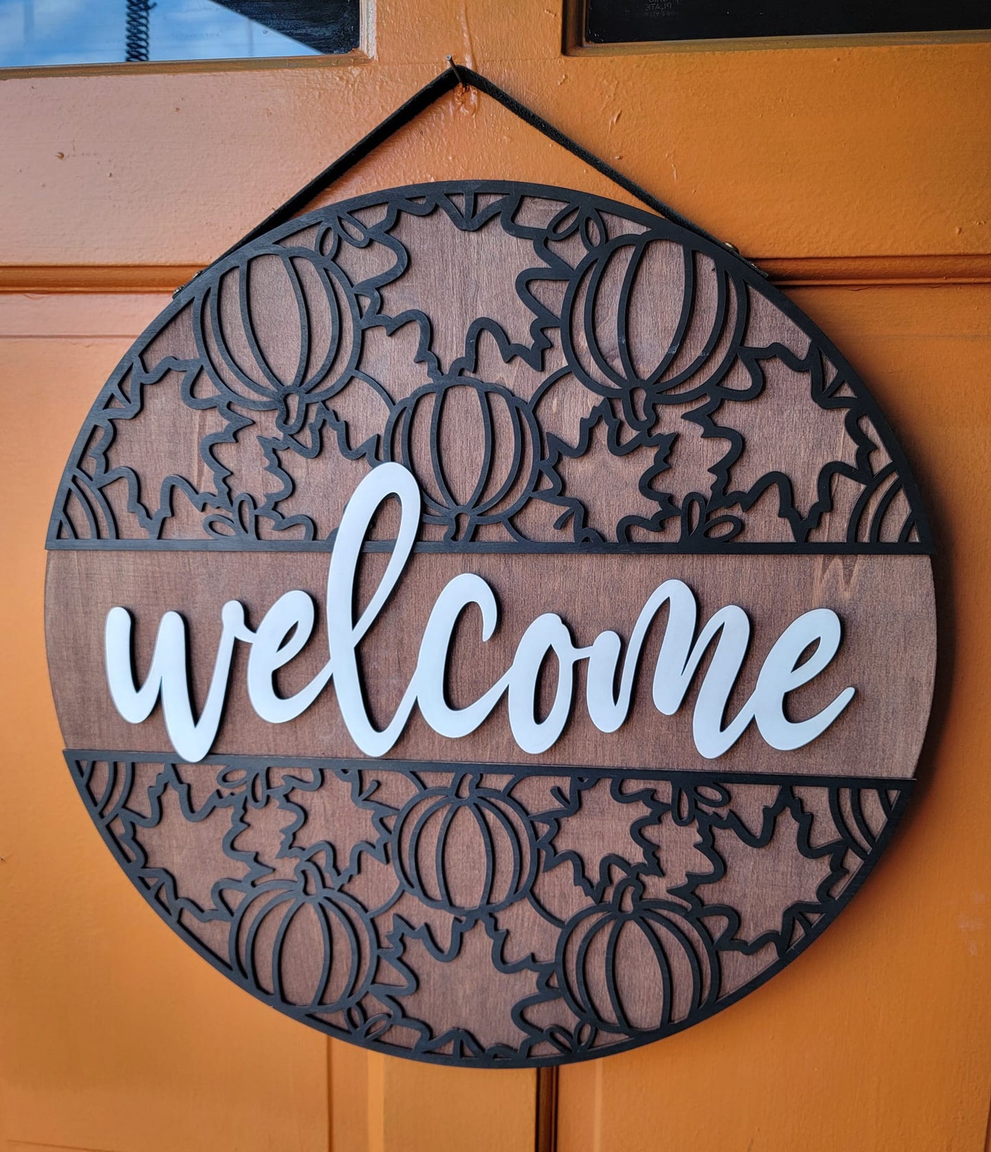 Farmhouse Pumpkin hand painted wood Welcome sign