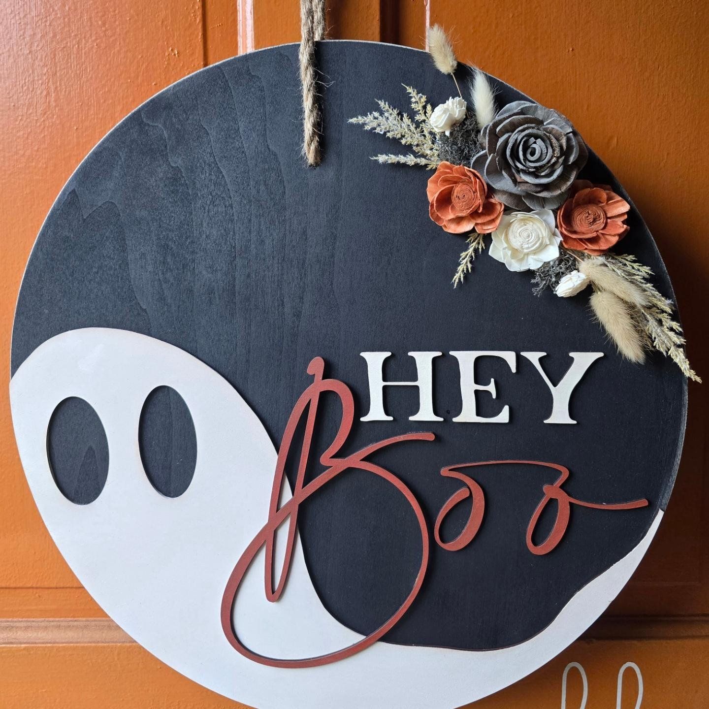 Boho inspirded Hey Boo specialty sign