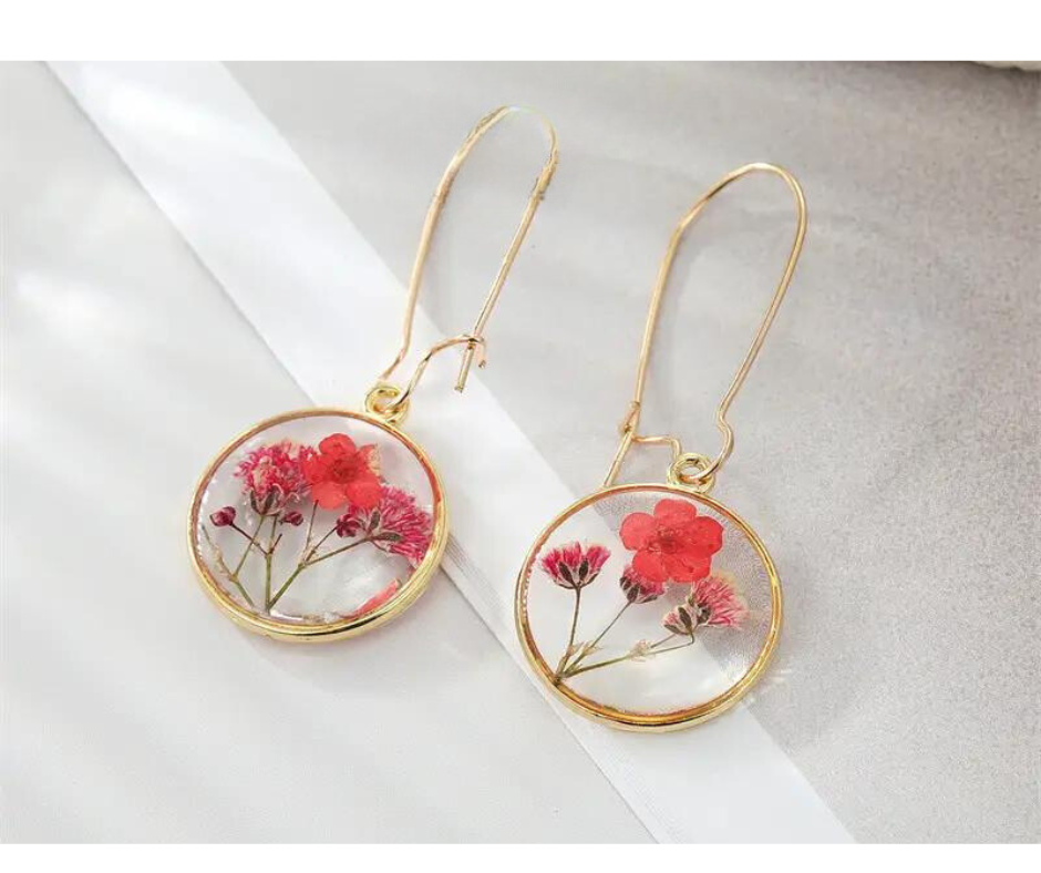 Red Bloom Crcle Drop Earrings