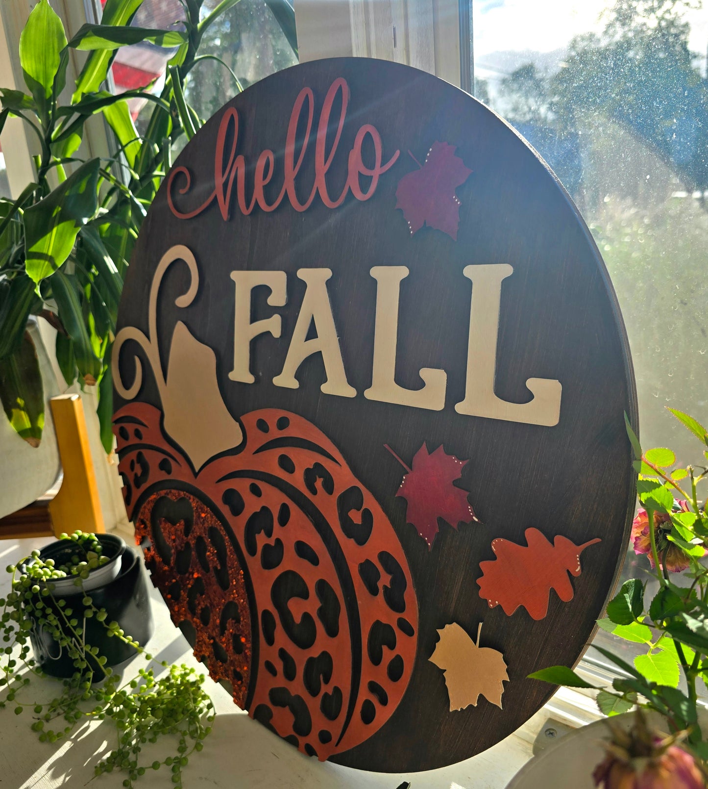 Hello Fall Glitter Pumpkin Specialty Sign