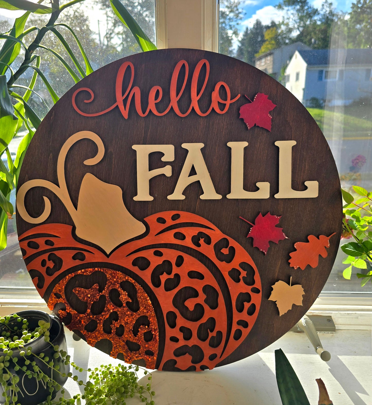 Hello Fall Glitter Pumpkin Specialty Sign