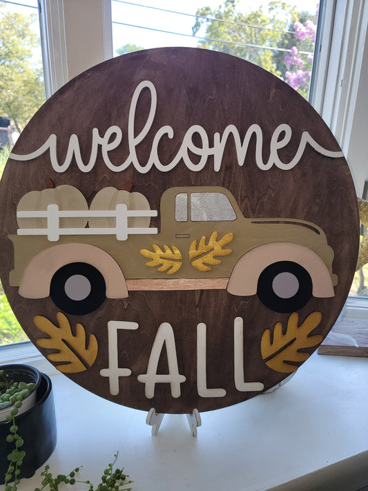 Welcome Fall Pick Up Truck Sign