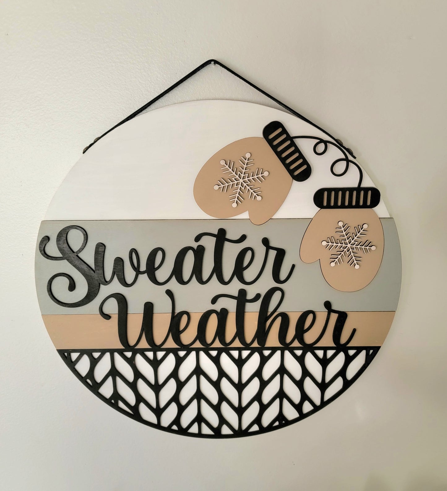 Sweater Weather hand-painted wood sign with leather strap