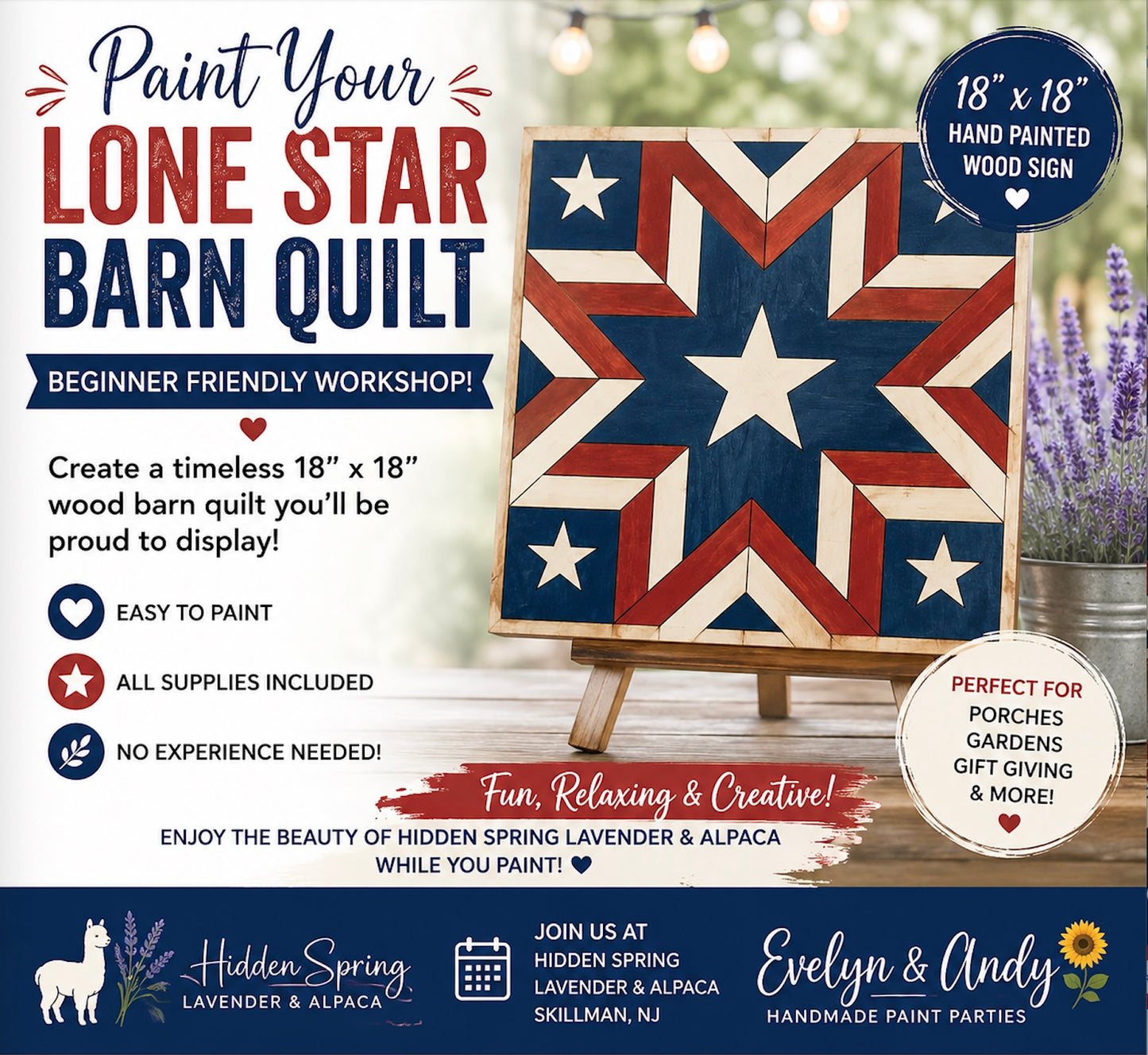 Wooden Barn Quilt Workshop at Hidden Spring Lavender and Alpaca