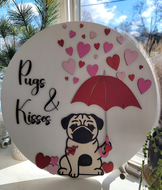 Pugs & Kisses handpainted wood sign