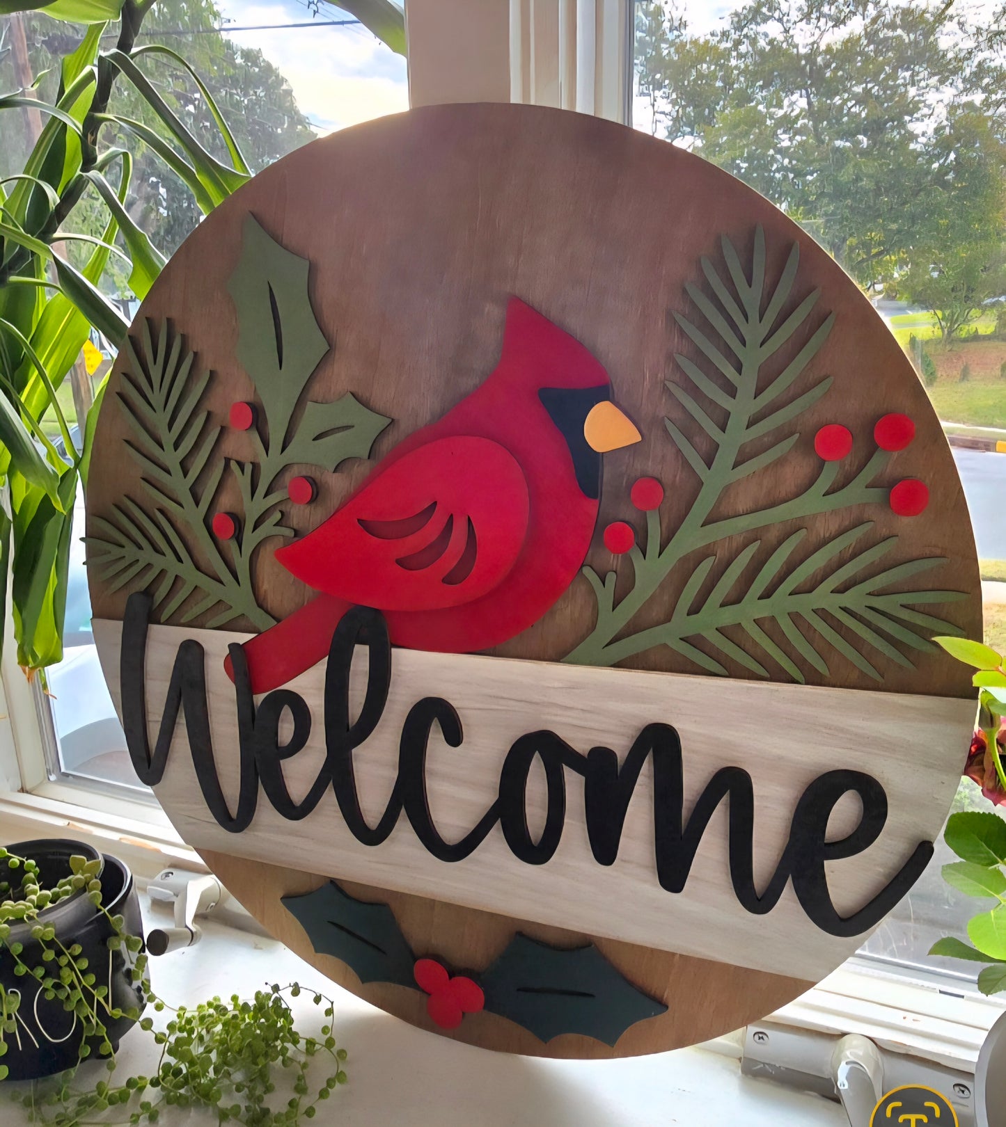 Painting With The Alpacas- Cardinal Wood Sign
