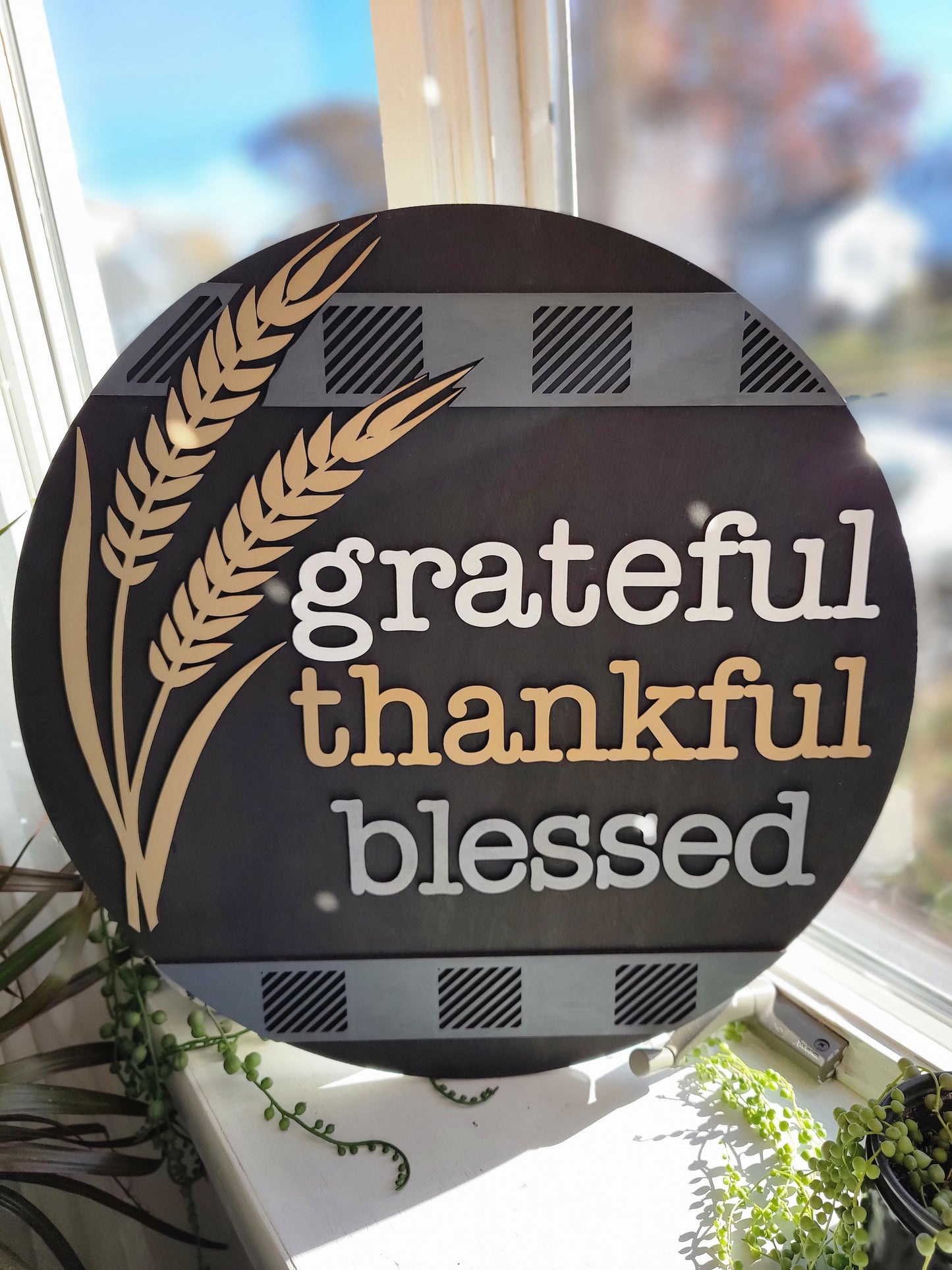 Grateful Thankful blessed 19.5" Wood sign