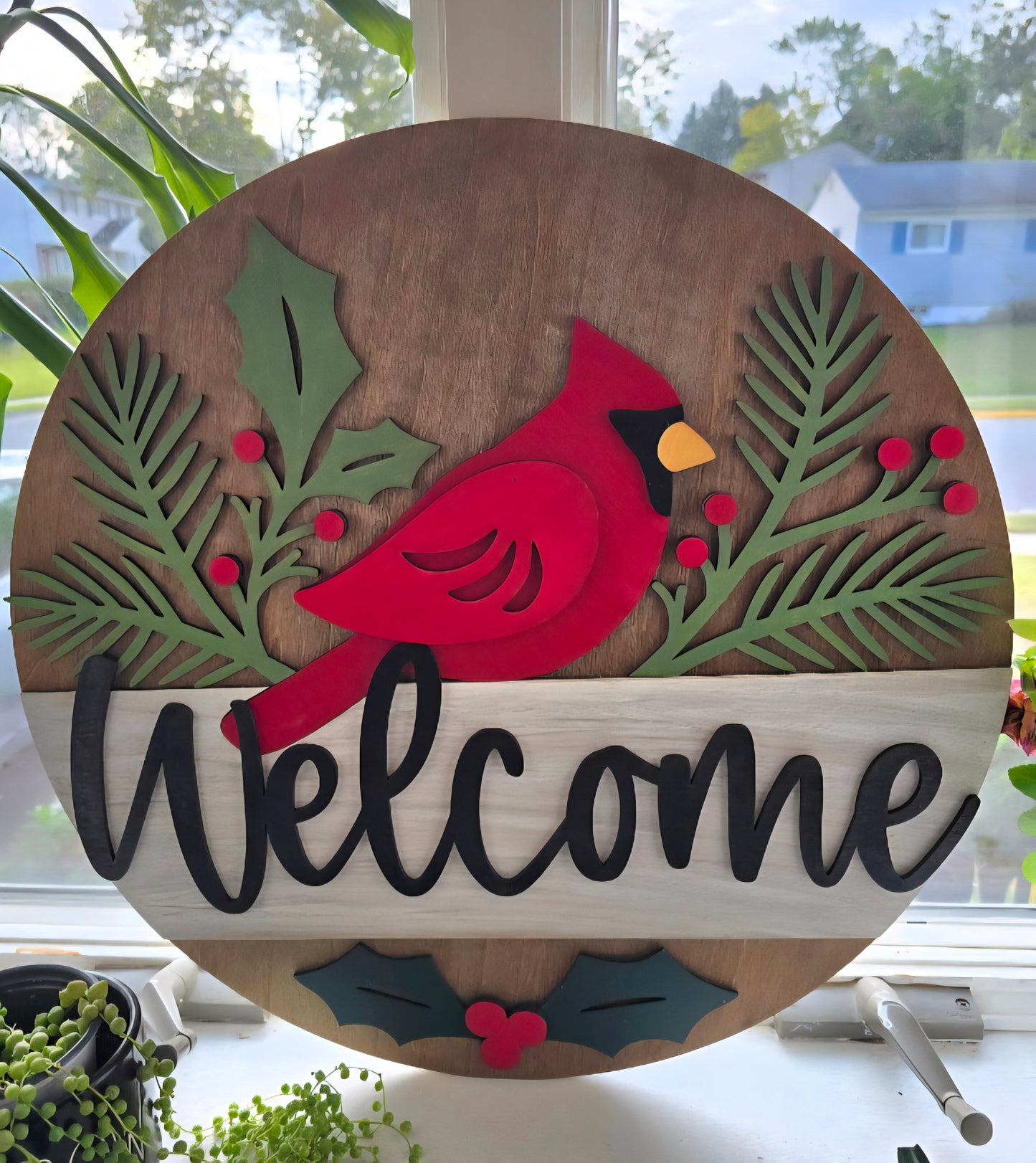 Painting With The Alpacas- Cardinal Wood Sign